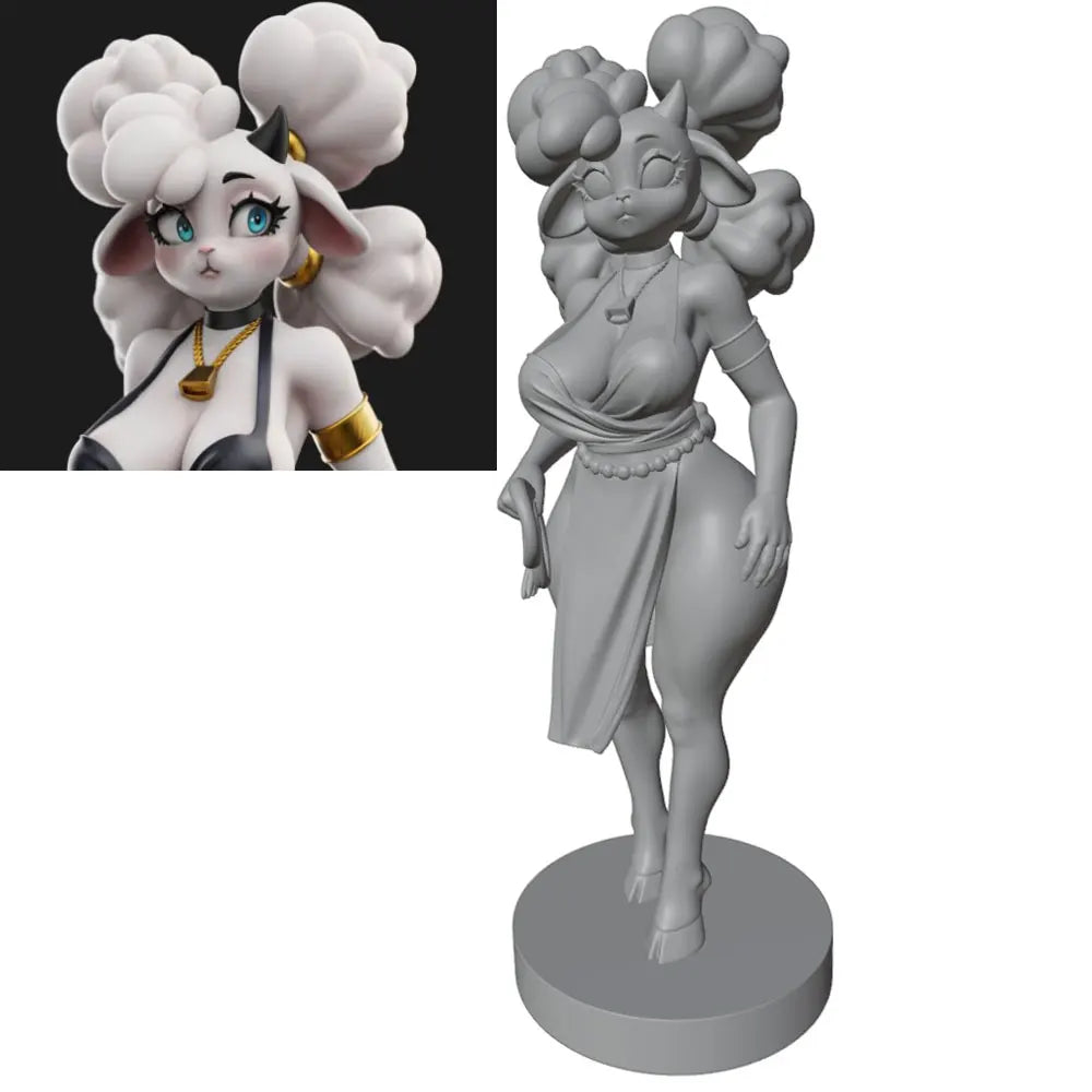 1/24 Female with Voluminous Puffy Hair and Crescent Accessory, Resin Model Figure Kit, Anime Theme, Unassembled and Unpainted