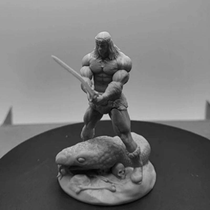 1/24 Barbarian Warrior with Sword and Beast Skull Base, Resin Model Figure Kit, Fantasy Theme, Unassembled and Unpainted