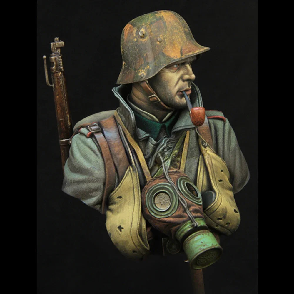 1/10 WWI German NCO with Gas Mask, Resin Model Bust Kit, Unassembled and Unpainted