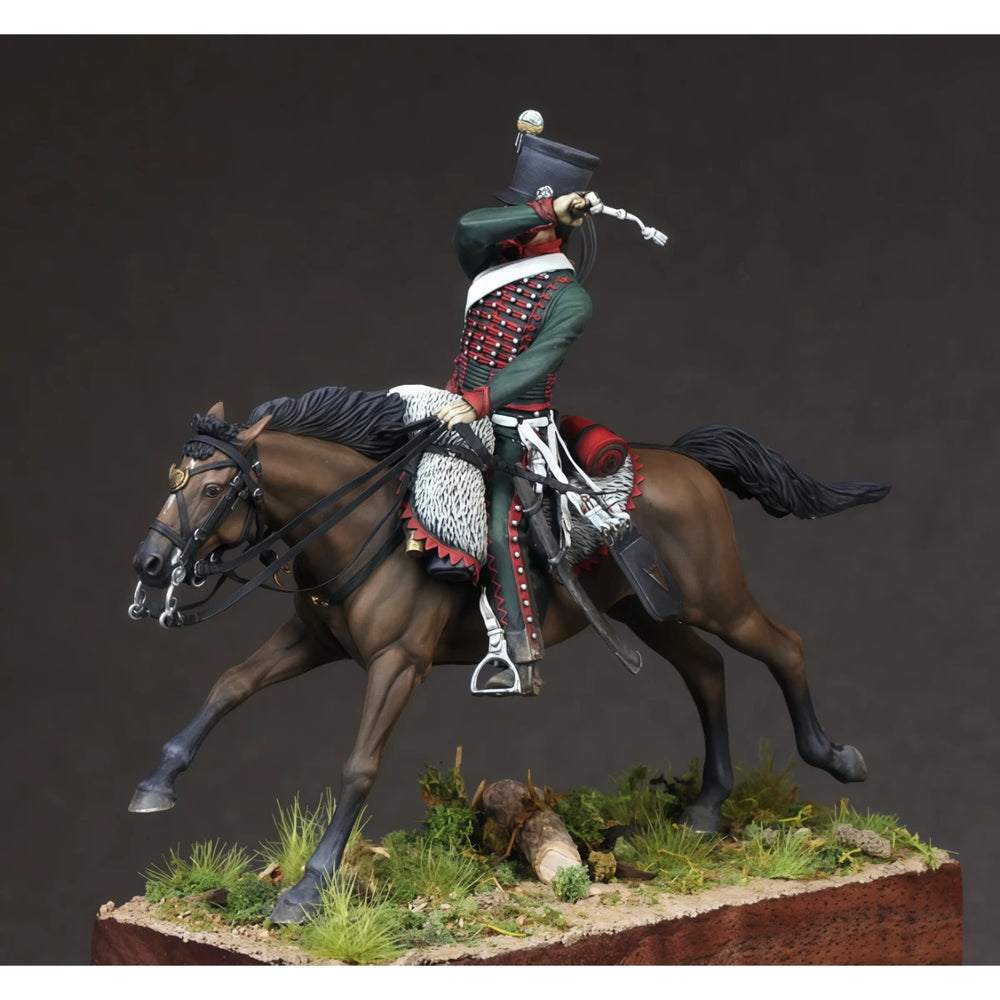 54mm Napoleonic French Hussar Cavalry, Resin Model Figure Kit, Unassembled and Unpainted