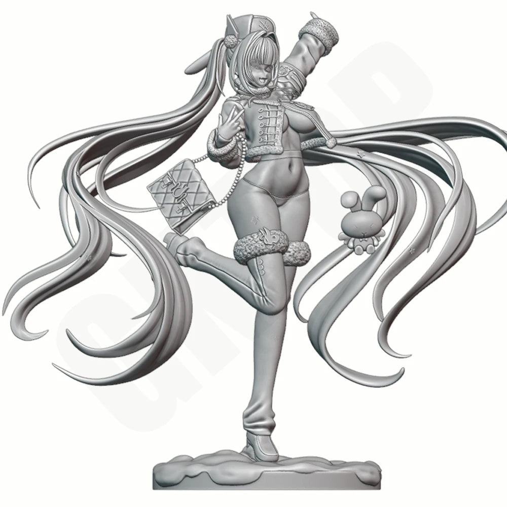 1/24 Winter Rabbit Ear Girl, Resin Model Figure Kit, Anime Theme, Unassembled and Unpainted
