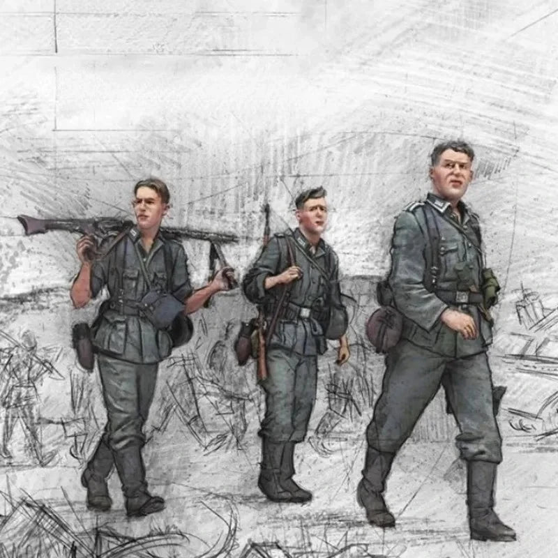 1/35 WWII German Infantry in Combat Poses, 3 Figures, Resin Model Figure Kit, Unassembled and Unpainted