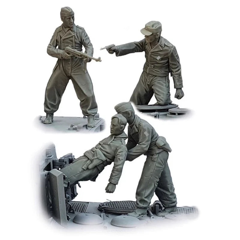 1/35 WWII German Tank Crew Commanding Panzer, 4 Figures, Resin Model Figure Kit, Unassembled and Unpainted
