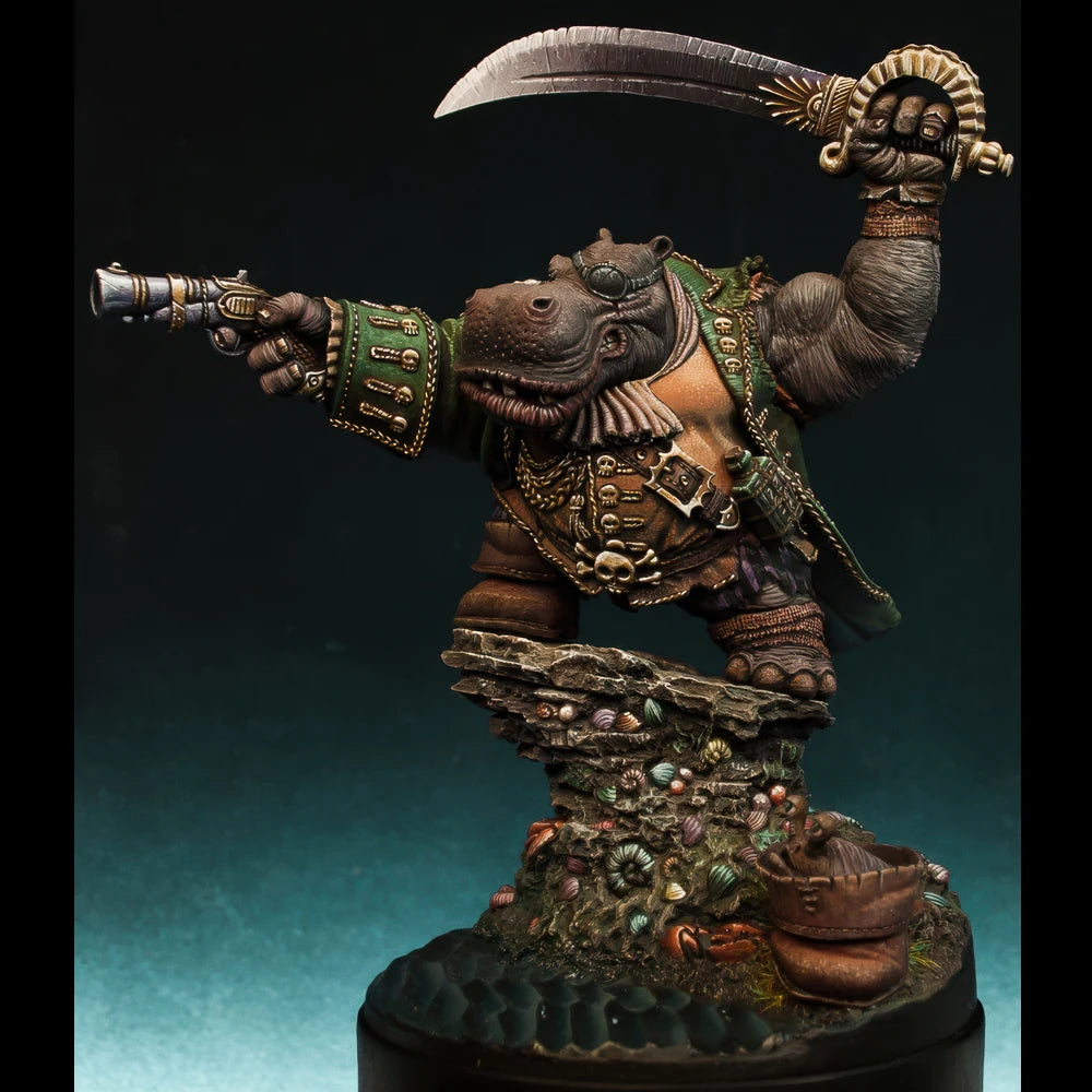 40mm Hippo Pirate Warrior, Resin Model Figure Kit, Fantasy Theme, Unassembled and Unpainted