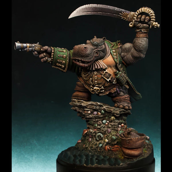40mm Hippo Pirate Warrior, Resin Model Figure Kit, Fantasy Theme, Unassembled and Unpainted