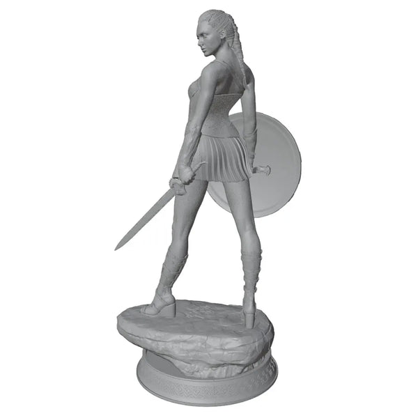 1/24 Warrior Woman with Round Shield and Sword, Resin Model Figure Kit, Fantasy Theme, Unassembled and Unpainted