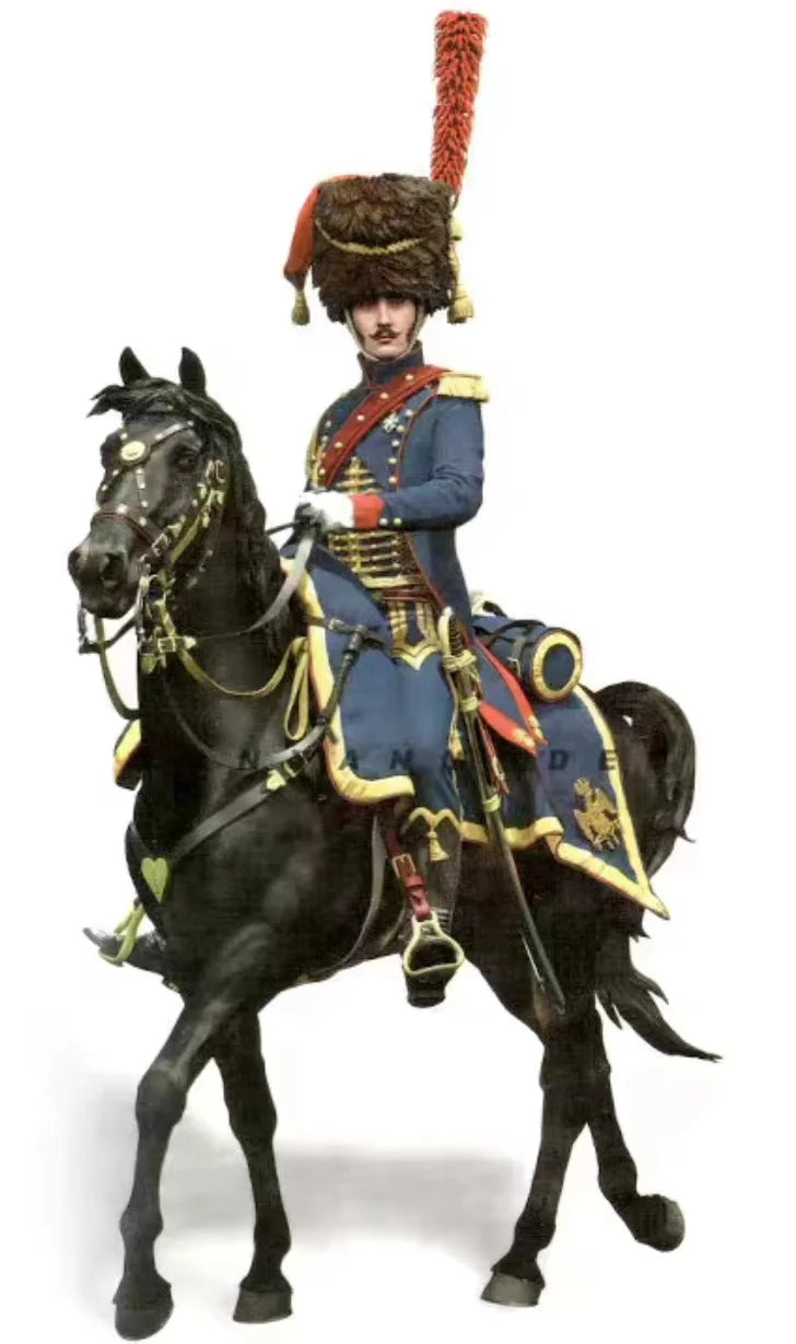1/32 Napoleonic French Cavalry Officer with Red Plume, Resin Model Figure Kit, Unassembled and Unpainted