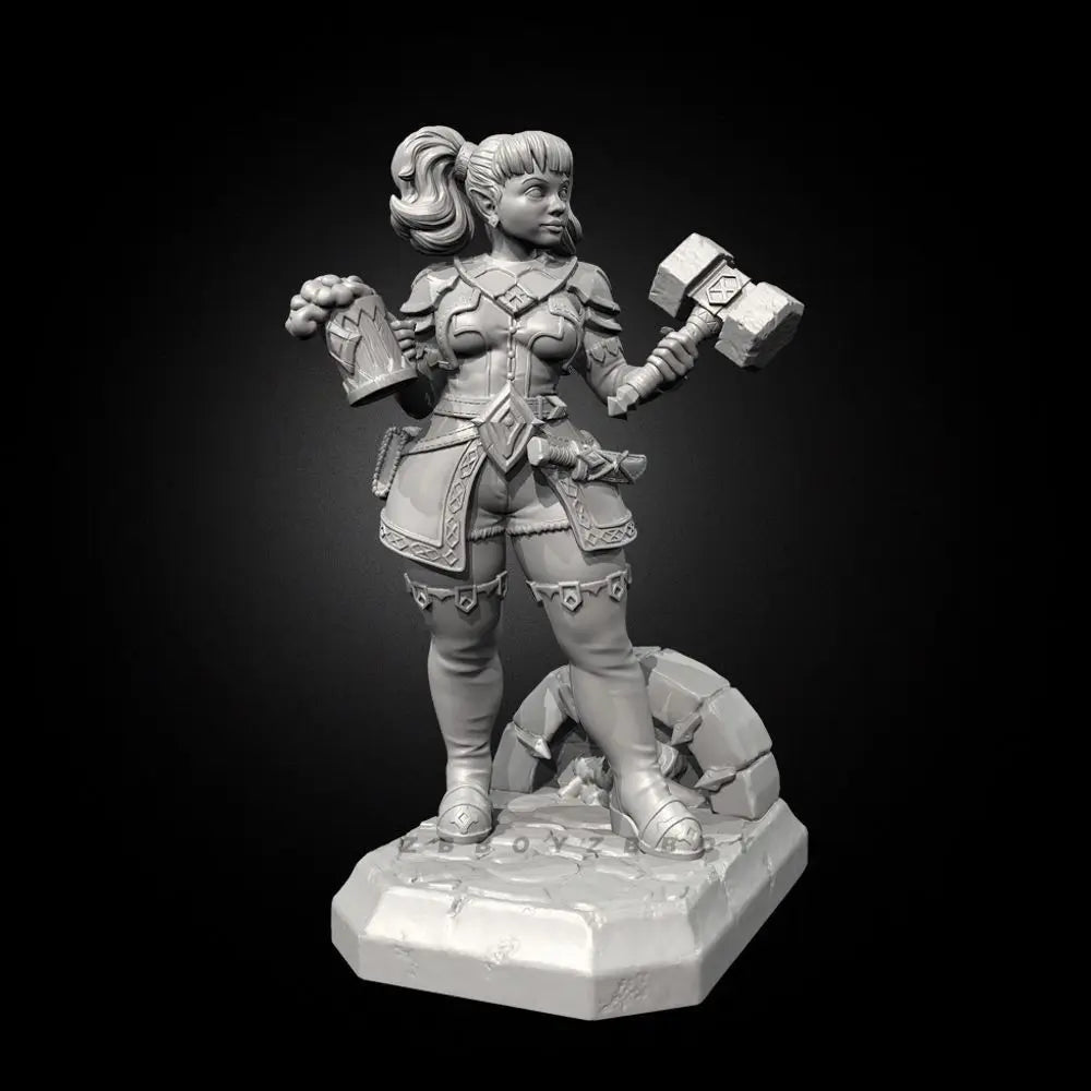 50mm Female Dwarf Warrior, Resin Model Bust Kit, Fantasy Theme, Unassembled and Unpainted