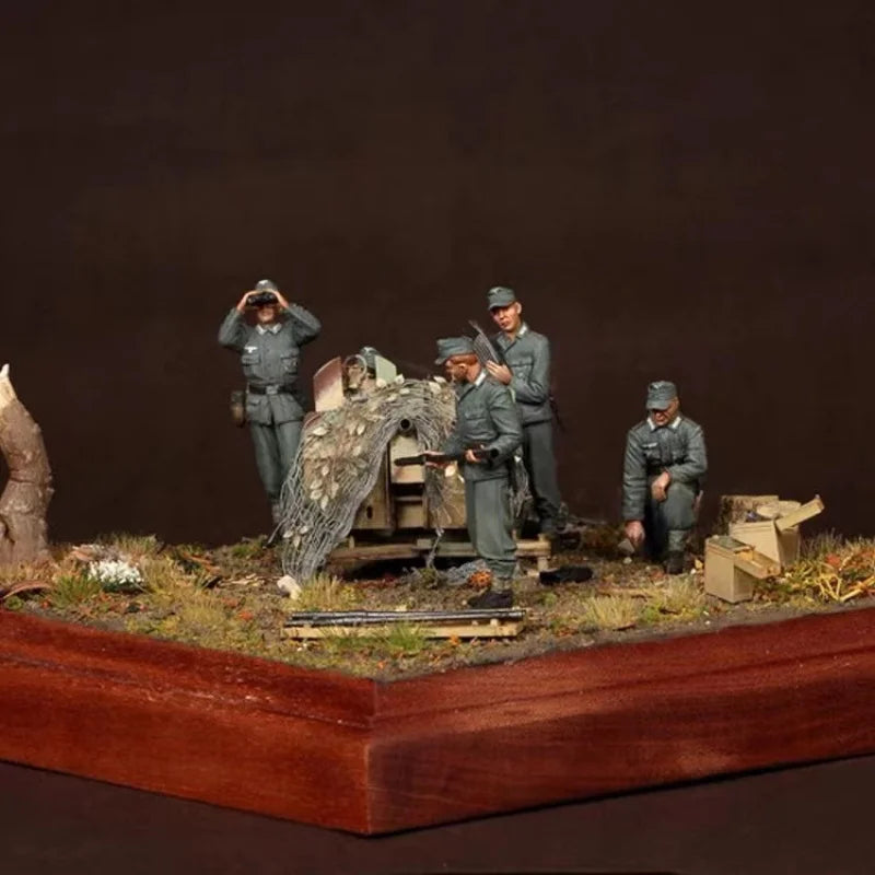 1/35 WWII German Wehrmacht Soldiers with Gun Emplacement, 5 Figures, Resin Model Figure Kit, Unassembled and Unpainted