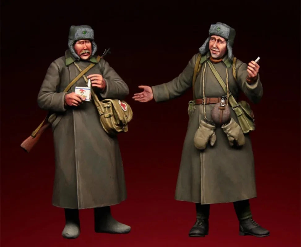 1/35 WWII Soviet Infantry in Greatcoats, 2 Figures, Resin Model Figure Kit, Unassembled and Unpainted