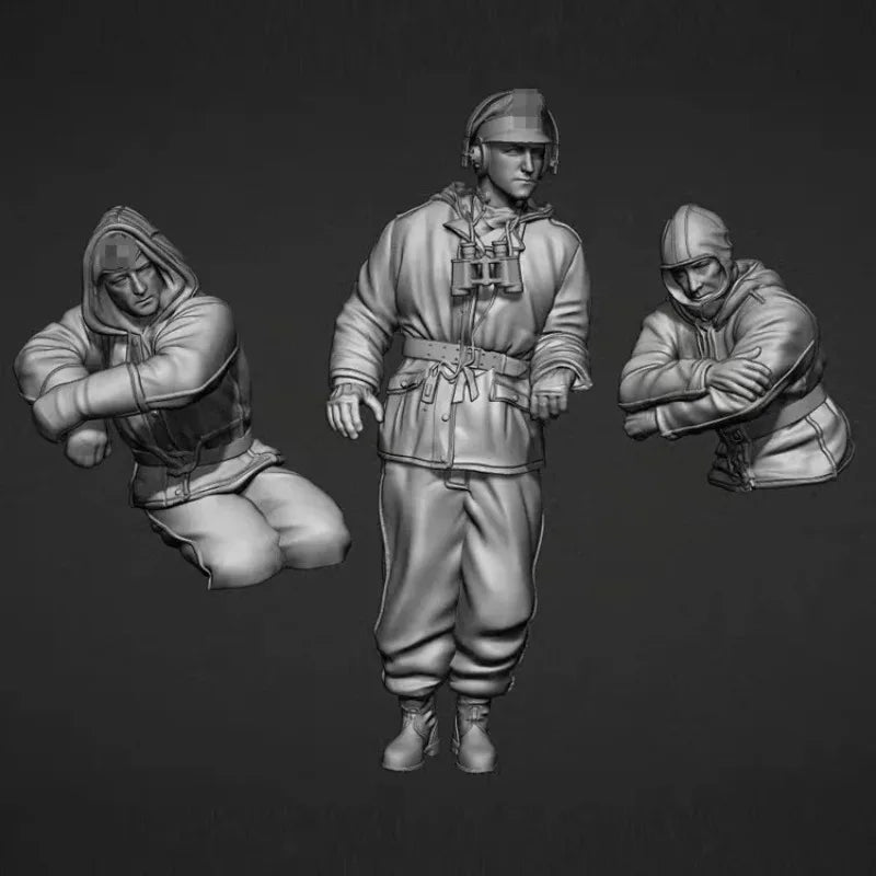 1/35 WWII Soviet Tank Commander with Squad, 3 Figures, Resin Model Figure Kit, Unassembled and Unpainted