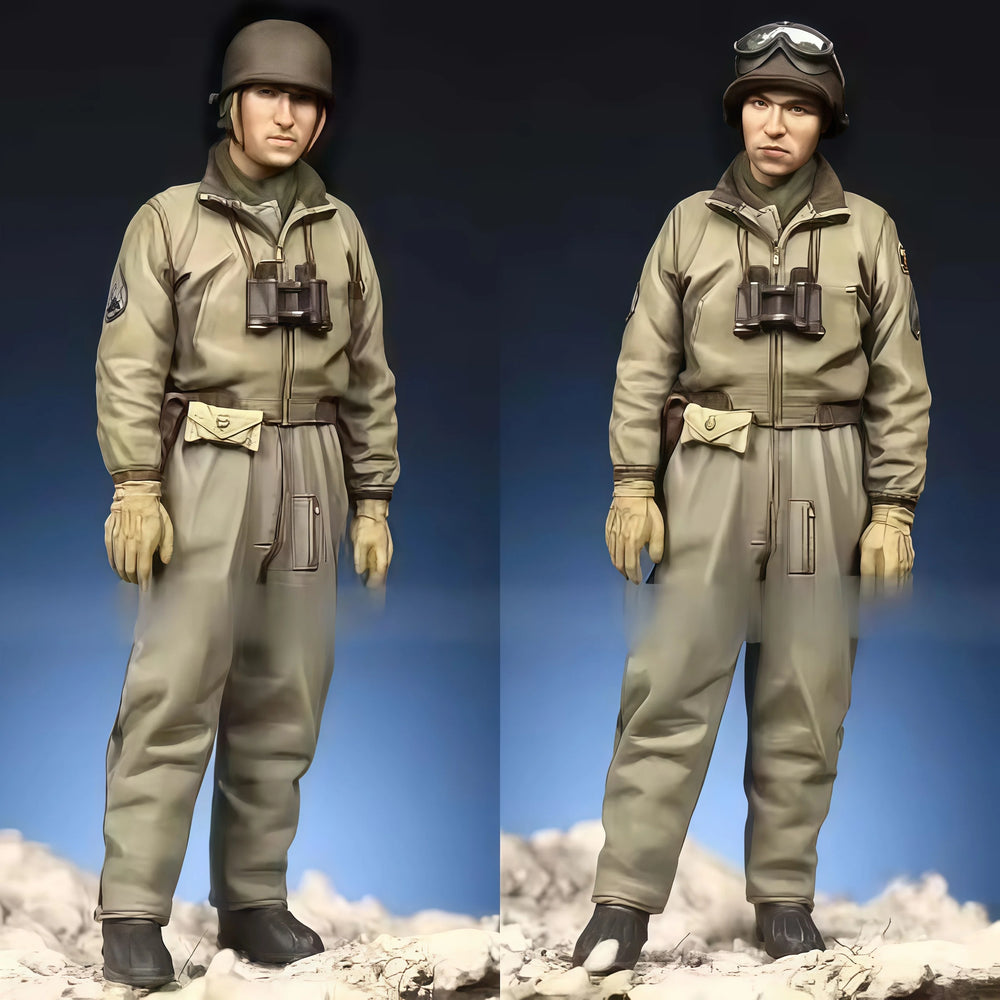 1/35 WWII US Armor Crew with Tanker Goggles, 2 Figures, Resin Model Figure Kit, Unassembled and Unpainted