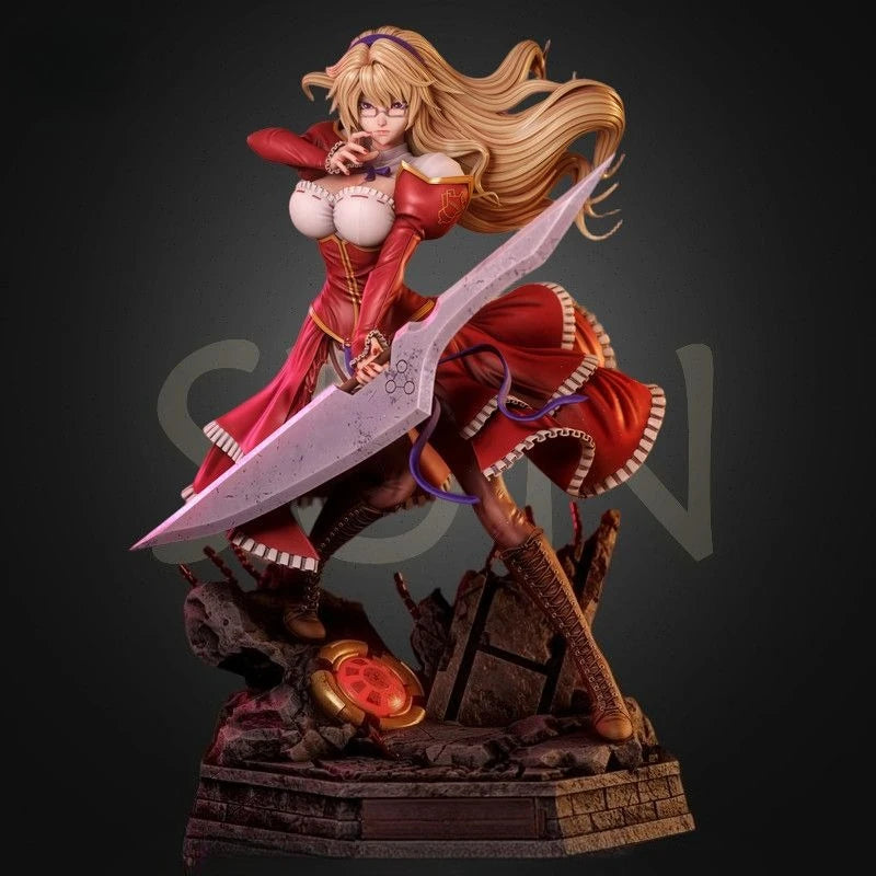Blonde Sorceress in Scarlet with Purple Sword, Resin Model Figure Kit, Fantasy Theme, Unassembled and Unpainted
