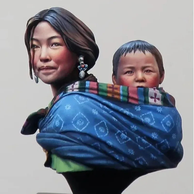 1/12 Tibetan Mother and Son, 2 Figures, Resin Model Bust Kit, Mythology Theme, Unassembled and Unpainted