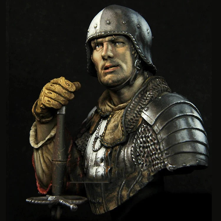 1/10 Medieval Bearded Knight with Red Shield, Resin Model Bust Kit, Unassembled and Unpainted