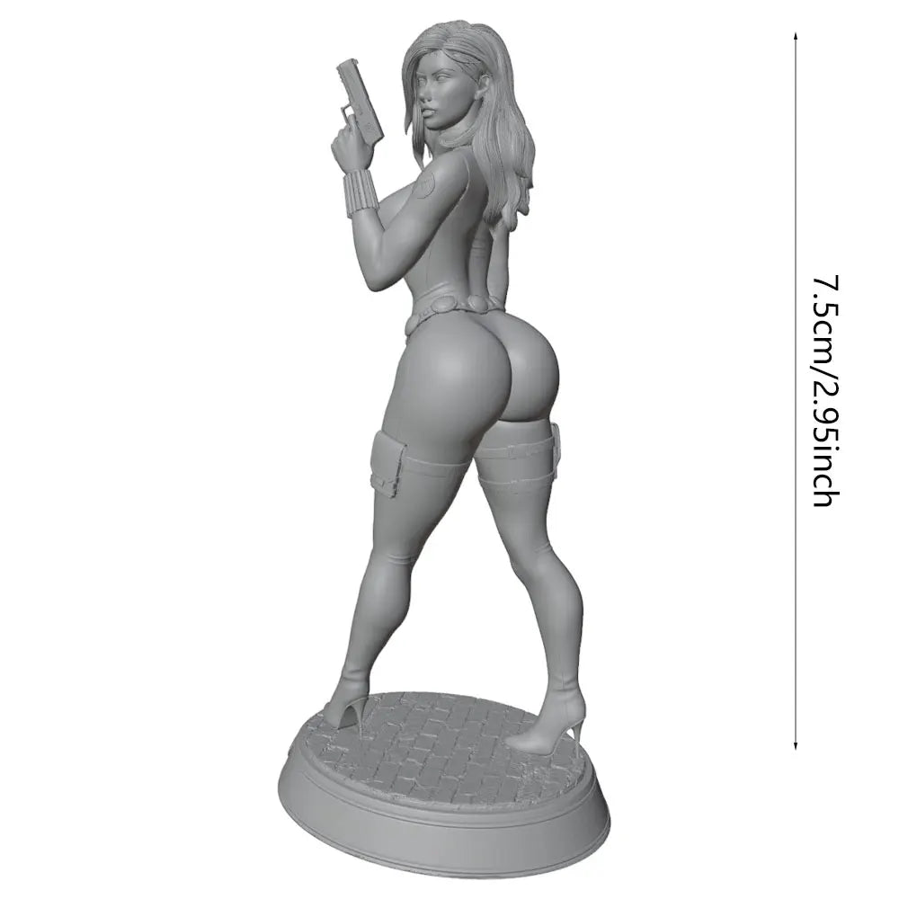 75mm Modern Tactical Operative with Long Hair and Rifle, Resin Model Figure Kit, Unassembled and Unpainted