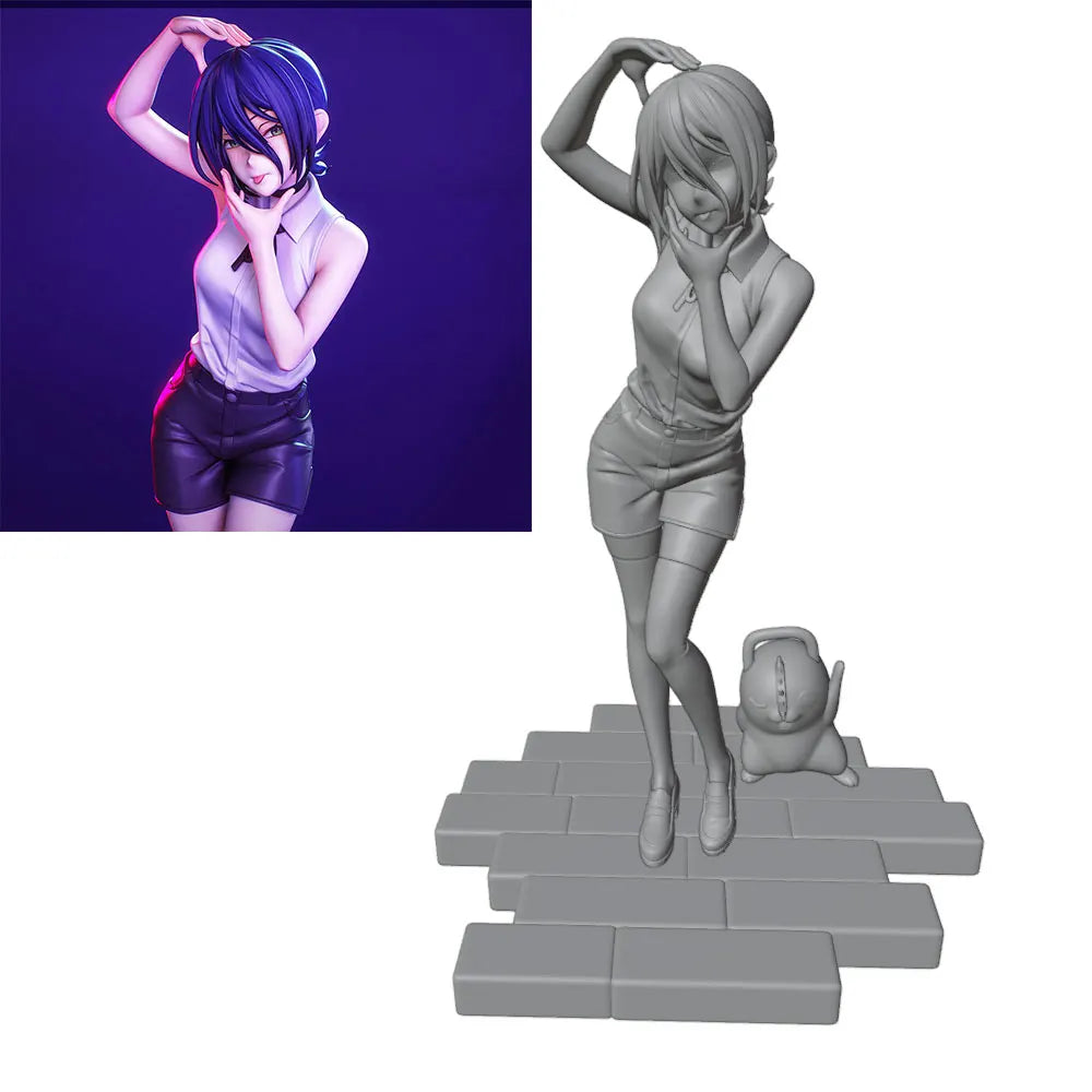 1/24 Anime Girl with Hands-to-Hair Pose, Resin Model Figure Kit, Unassembled and Unpainted