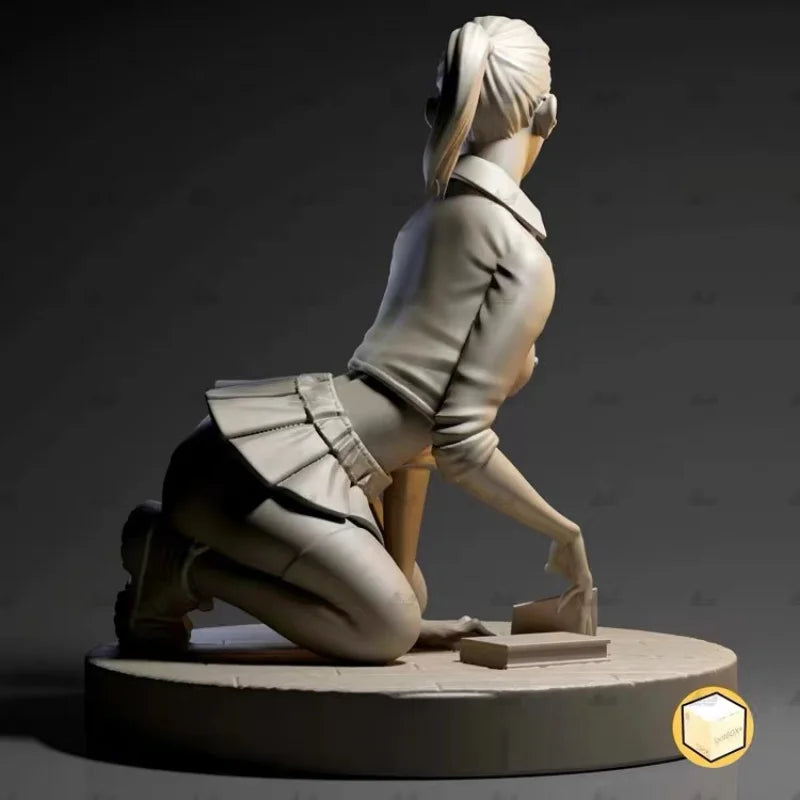1/24 Female in School Uniform Kneeling, Resin Model Figure Kit, Anime Theme, Unassembled and Unpainted