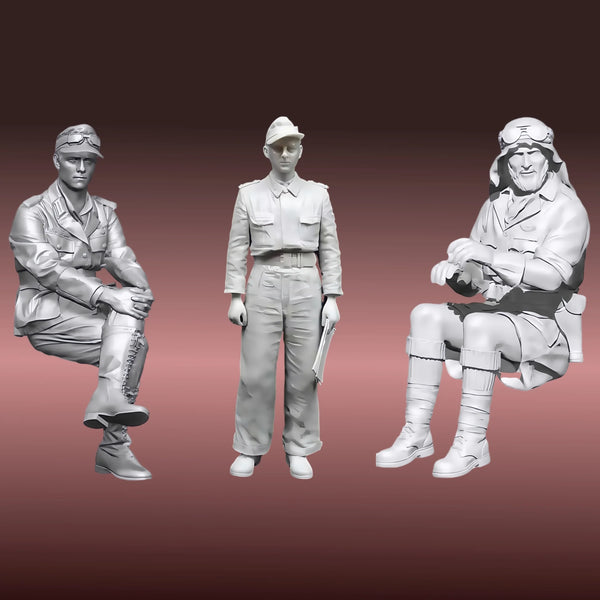1/35 WWII Military Commanders and Soldiers, 3 Figures, Resin Model Figure Kit, Unassembled and Unpainted