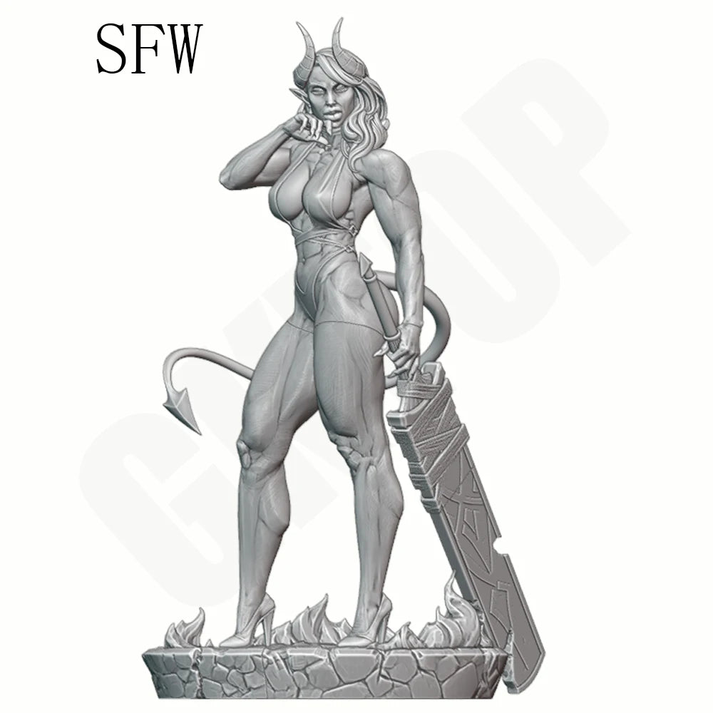 1/24 Warrior with Teal Hair and Sword, Resin Model Figure Kit, Anime Theme, Unassembled and Unpainted