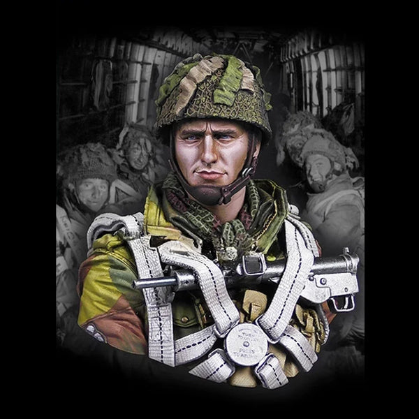 1/10 WWII German Infantryman with Camo Helmet, Resin Model Bust Kit, Unassembled and Unpainted