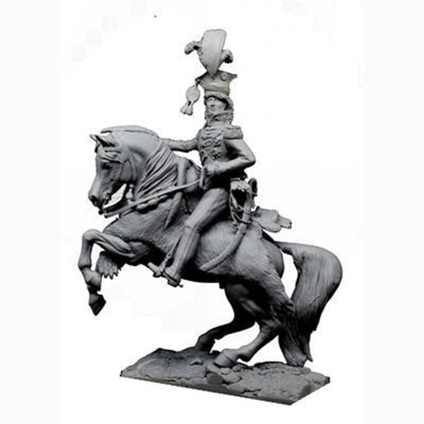1/32 Napoleonic French Cavalry Officer on Rearing Horse, Resin Model Figure Kit, Unassembled and Unpainted