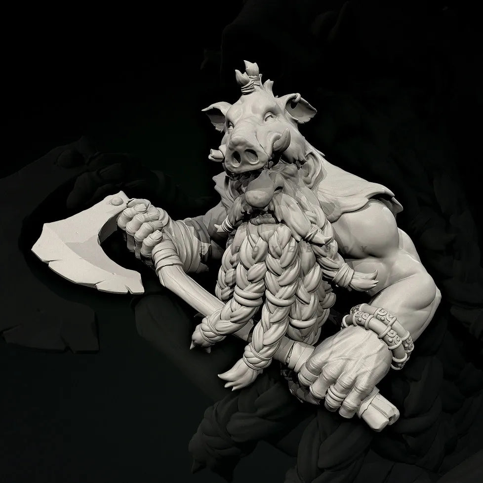 75mm Boar-Headed Beast Warrior, Resin Model Figure Kit, Fantasy Theme, Unassembled and Unpainted