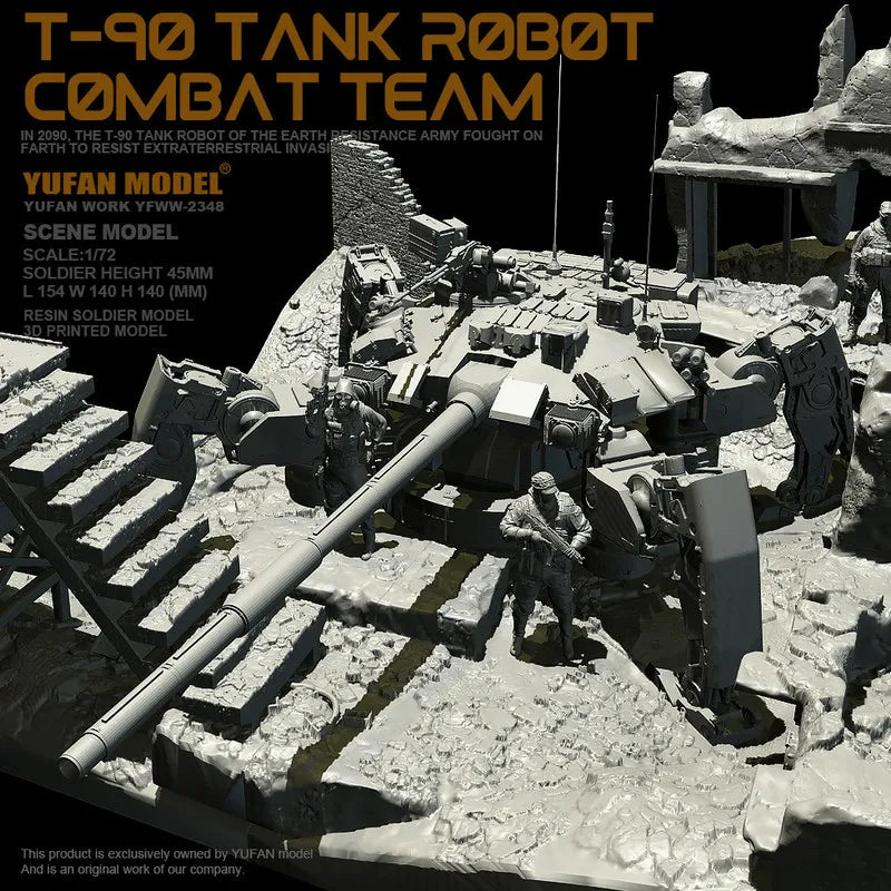 1/72 T-90 Combat Mech Team, 5 Figures, Resin Model Mecha Kit, Sci-Fi Theme, Unassembled and Unpainted
