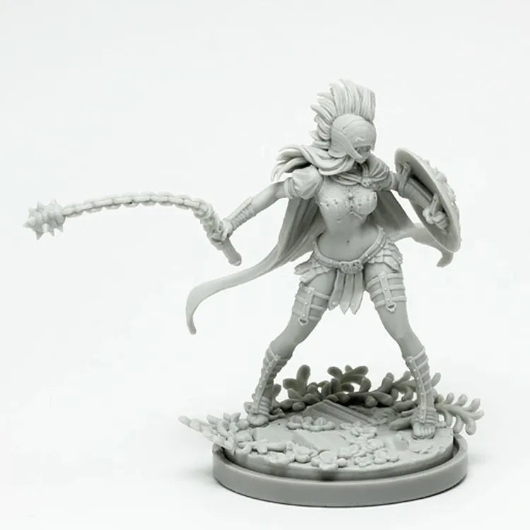 30mm Tribal Warrior with Spiked Mohawk Flail and Shield, Resin Model Figure Kit, Fantasy Theme, Unassembled and Unpainted