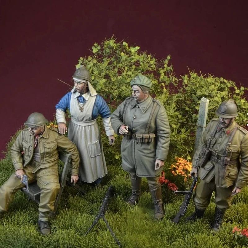 1/35 WWI French Army Soldiers, 4 Figures, Resin Model Figure Kit, Unassembled and Unpainted