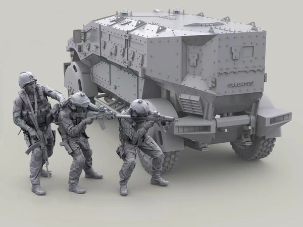 1/35 Modern Tactical Soldiers with APC, 3 Figures, Resin Model Figure Kit, Unassembled and Unpainted