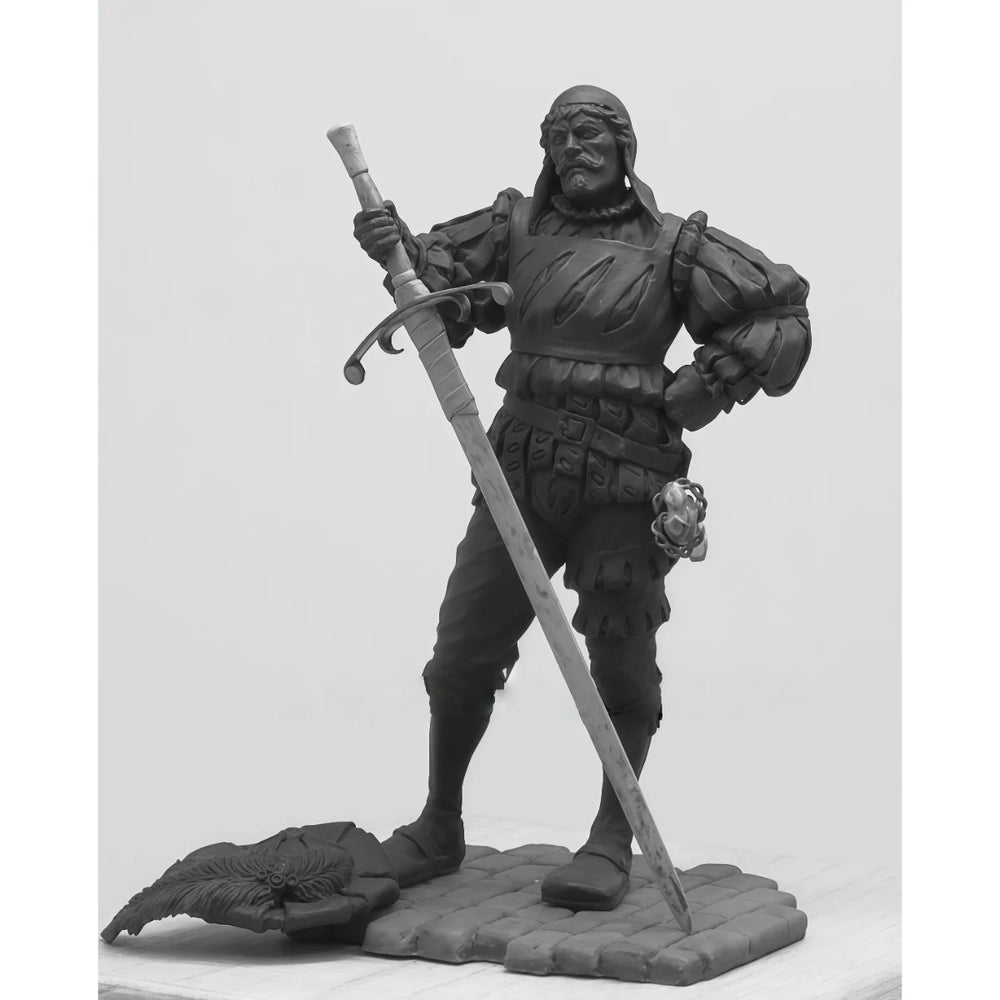 1/24 Warrior with Feathered Hat and Longsword, Resin Model Figure Kit, Fantasy Theme, Unassembled and Unpainted