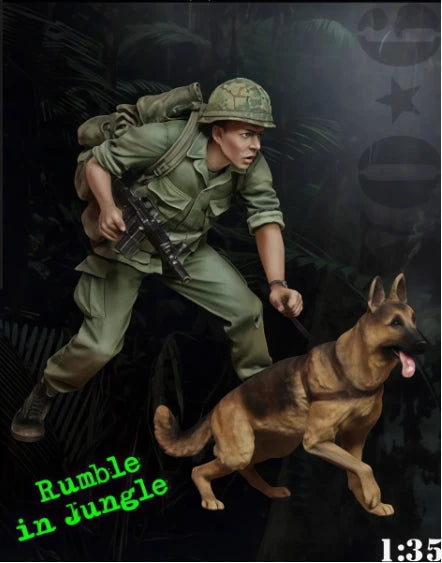 1/35 WWII US Infantry with War Dogs, 4 Figures, Resin Model Figure Kit, Unassembled and Unpainted