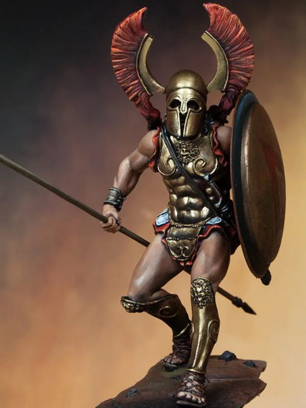 75mm Ancient Greek Hoplite Warrior with Plumed Helmet, Resin Model Figure Kit, Unassembled and Unpainted