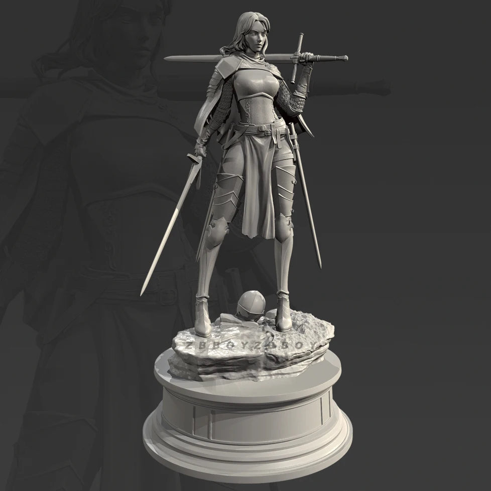 75mm Armored Priestess with Sword and Spear, Resin Model Figure Kit, Fantasy Theme, Unassembled and Unpainted