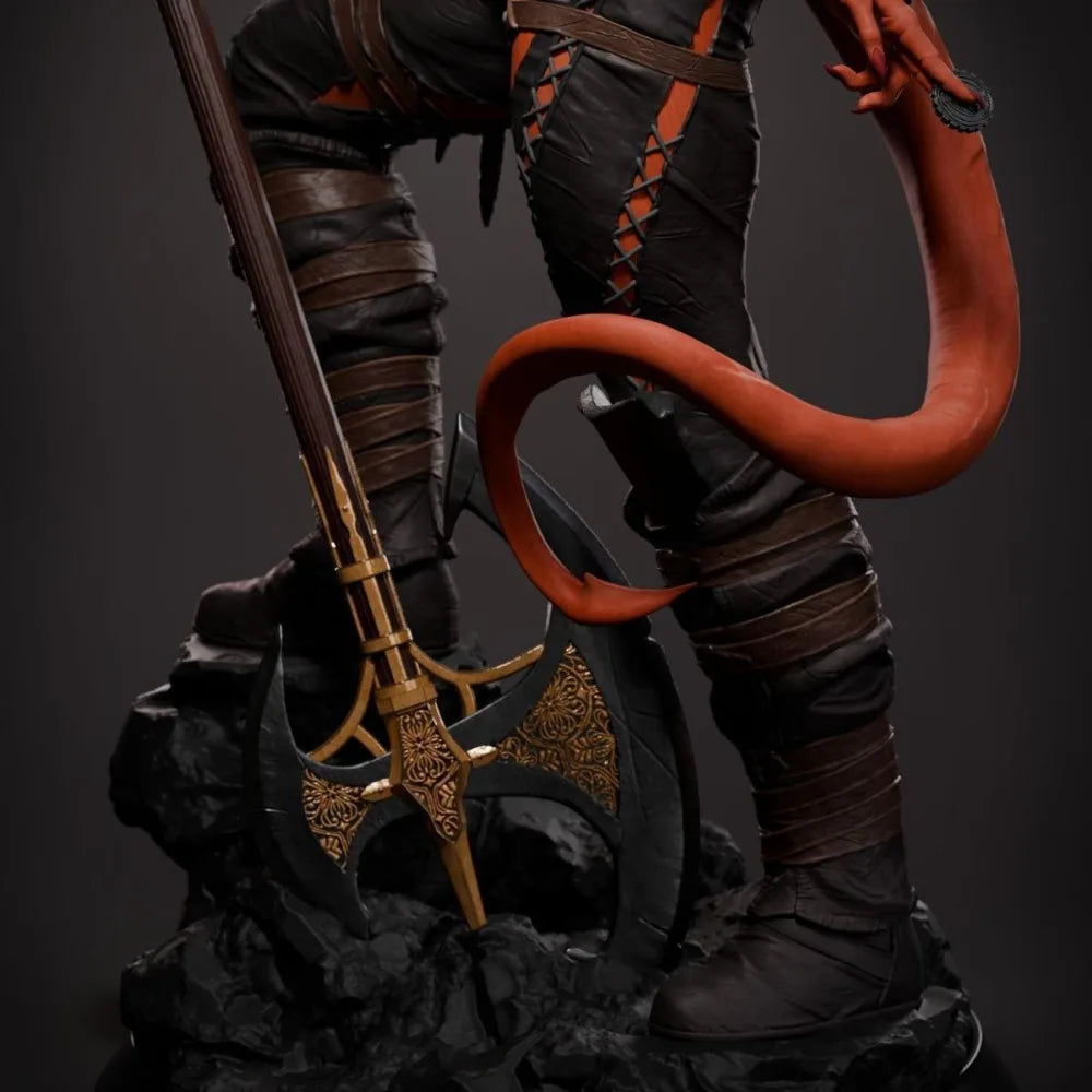 Demon Warrior with Crescent Staff, Resin Model Figure Kit, Fantasy Theme, Unassembled and Unpainted