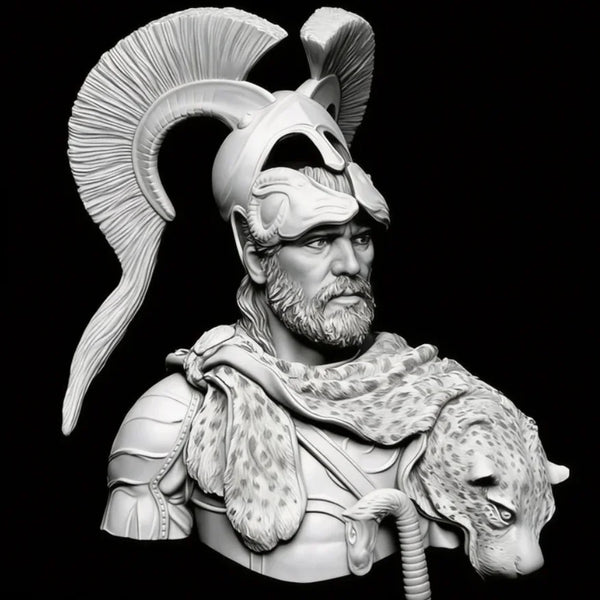 1/10 Ancient Bearded Roman General in Corinthian Helmet with Lion Pelt, Resin Model Bust Kit, Unassembled and Unpainted