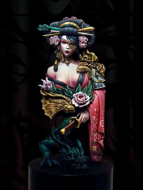 1/9 Elegant Maiden with Feathered Hat and Roses, Resin Model Bust Kit, Fantasy Theme, Unassembled and Unpainted