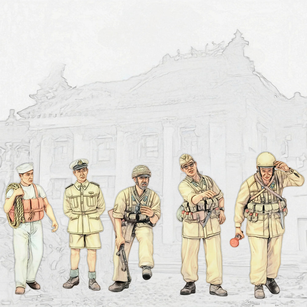 1/35 WWII Japanese Officers with Pith Helmets and Binoculars, 5 Figures, Resin Model Figure Kit, Unassembled and Unpainted