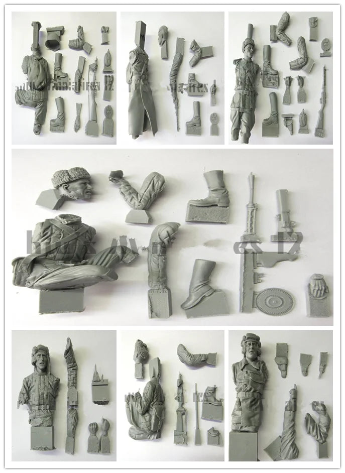 1/16 WWII German Panzer Crew in Combat Positions, 7 Figures, Resin Model Figure Kit, Unassembled and Unpainted