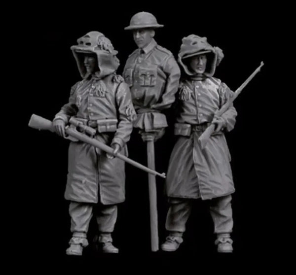 1/35 WWI British Infantry with Officer and Gas Masks, 3 Figures, Resin Model Figure Kit, Unassembled and Unpainted