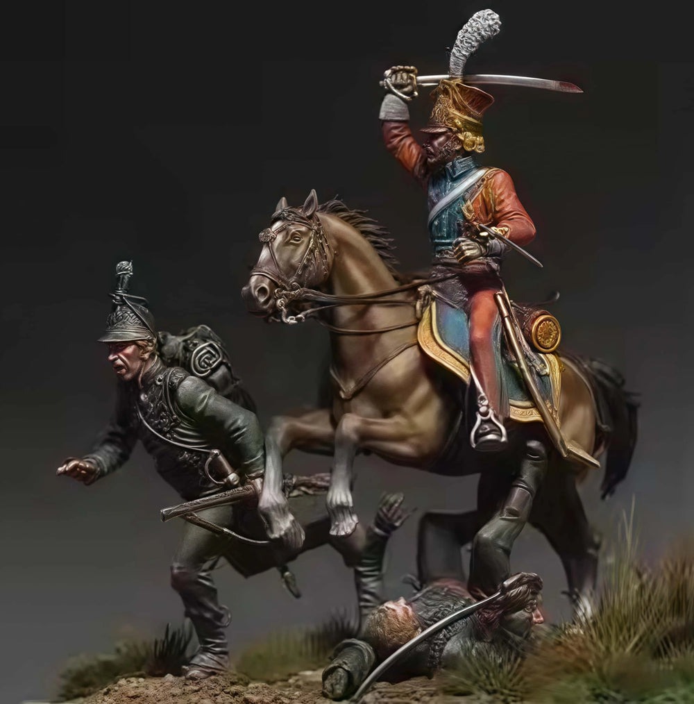1/32 Napoleonic Cavalry Charge, 4 Figures, Resin Model Figure Kit, Unassembled and Unpainted