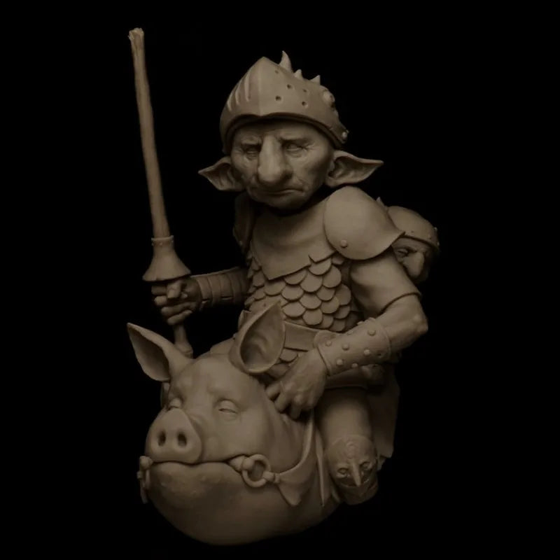 1/12 Medieval Goblin Warrior on Boar Mount, 2 Figures, Resin Model Figure Kit, Unassembled and Unpainted