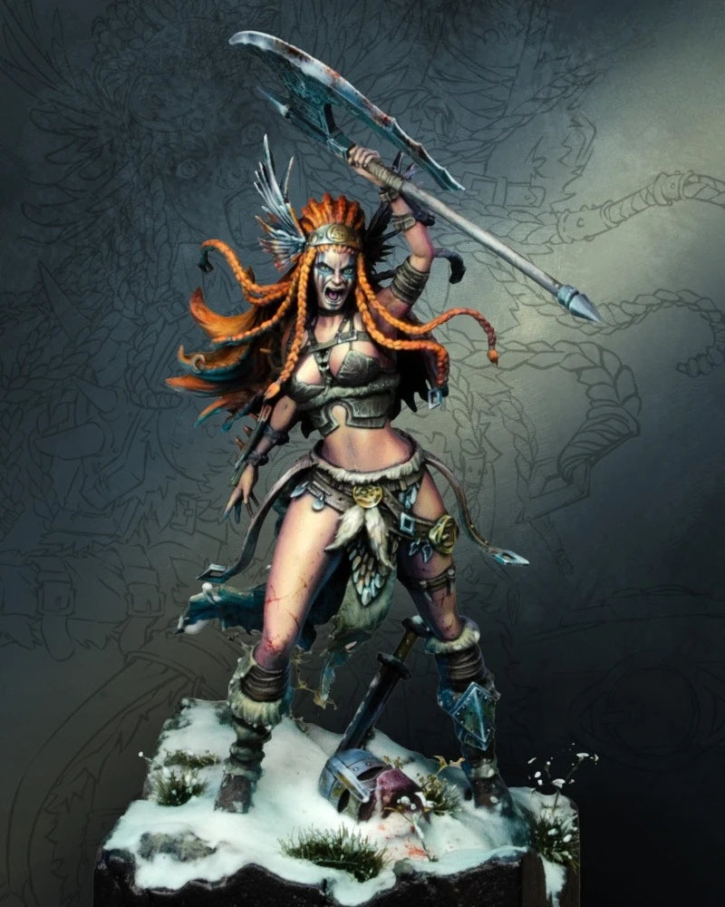 1/24 Barbarian Female Warrior with Polearm, Resin Model Figure Kit, Fantasy Theme, Unassembled and Unpainted