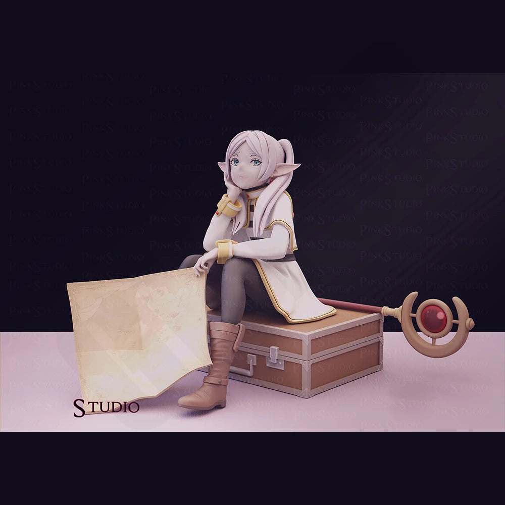 1/24 Female Elf with Pink Hair in Yellow Coat, Resin Model Figure Kit, Fantasy Theme, Unassembled and Unpainted