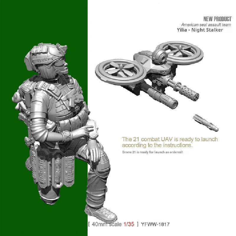 1/35 Modern US Female Soldiers & Drones, 3 Figures, Resin Model Figure Kit, Unassembled and Unpainted