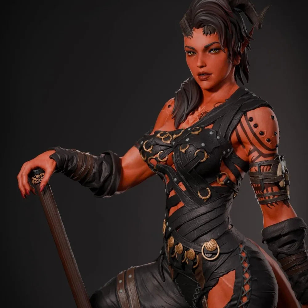 Demon Warrior with Crescent Staff, Resin Model Figure Kit, Fantasy Theme, Unassembled and Unpainted