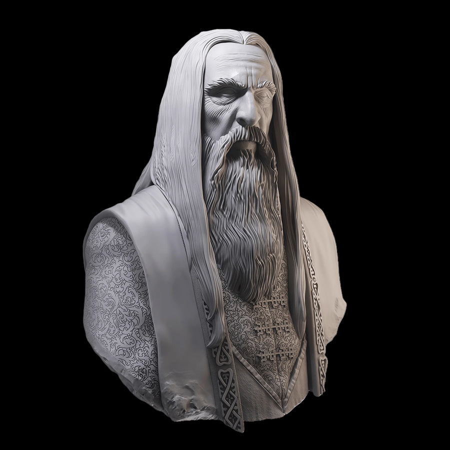 Fantasy Elder Wizard with Flowing Beard & Celtic Robes 1/10 Resin Bust - unpainted resin model kit
