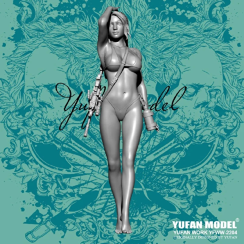1/35 Long-Haired Pin-up with Pistol and Heels, Resin Model Figure Kit, Unassembled and Unpainted