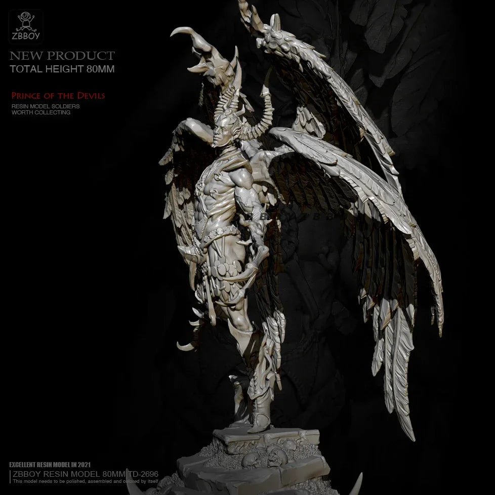 80mm Dark Fantasy Demon with Wings, Resin Model Figure Kit, Fantasy Theme, Unassembled and Unpainted